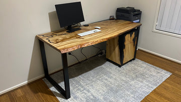 Camphor Laurel Live Edge & Resin Desk with Drawers