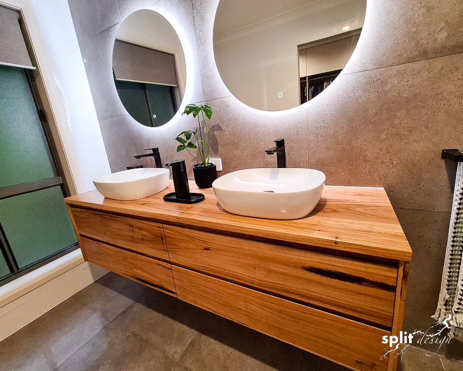 Split Vanity Blackbutt Multi-Drawer Vanity – Split Design Timber & Resin Designs