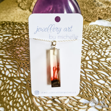 Red Resin Rectangular Pendant with Sterling Silver Necklace